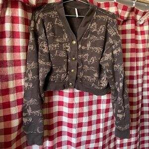 Free People cropped western sweatshirt cardigan